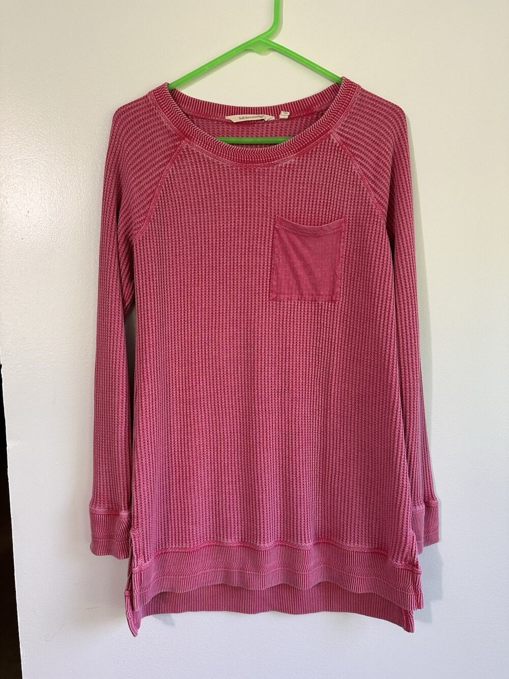 Soft Surroundings Size Small Pink Long Sleeve Waffle Knit Tunic Pocket